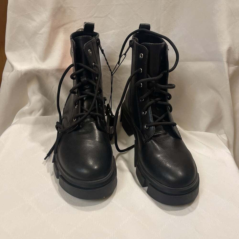 Black Chunky Lug Sole Lace-Up Combat Boots